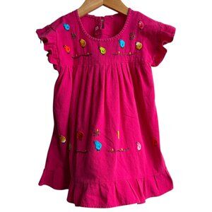 Traditional Mexican Dress Colorful Embroidered Birds with Ruffled Sleeves 2T